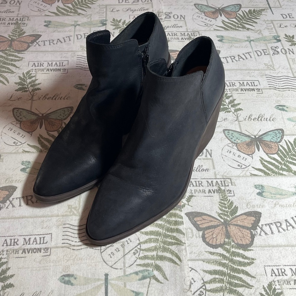 Lucky Brand‎ Black Leather Wedge Ankle Booties Women's Size 9 M